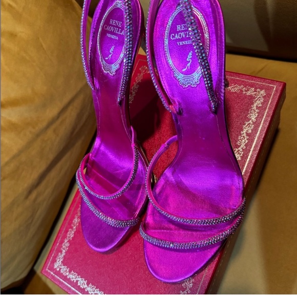Rene Caovilla Shoes - Rene Caovilla Hot Pink Satin Crystal-Embellished Strappy Heels